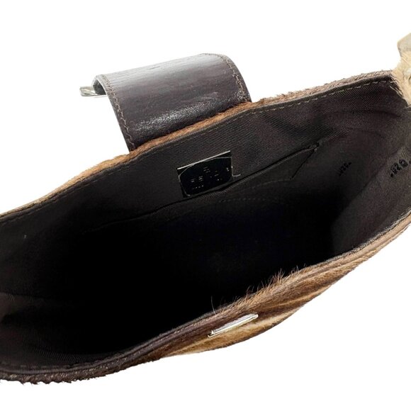 FENDI Vintage FF Pony Calf Hair Mamma Baguette Tote Hobo Mini Bag Brown [106218] - Picture 14 of 16